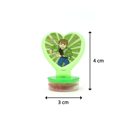 Set of 6 colorful cartoon character heart-shaped stamps for kids, ideal for rewards and motivation, by Wukusy toys.