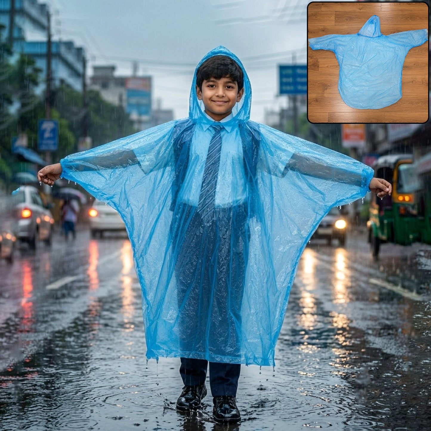 Disposable Rain Coat Hooded Full Sleeve Poncho For Bike Riders (1 Pc)