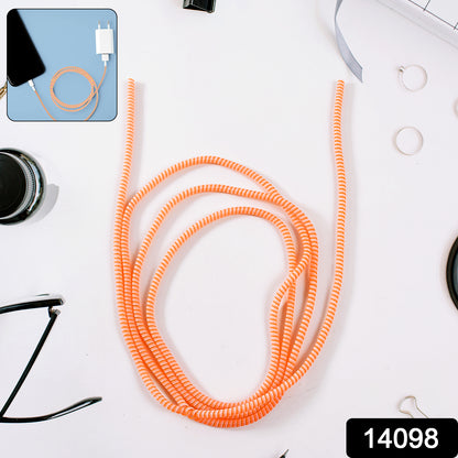 Wukusy flexible spiral cable protector sleeve wrapping around a smartphone charging cable to prevent wear and tear.