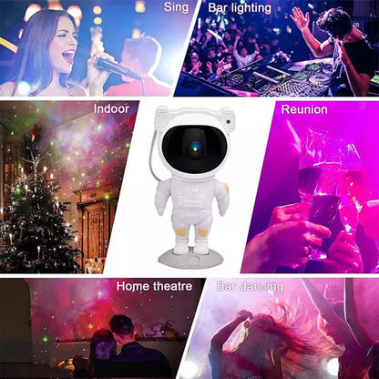 Wukusy Robot Sky Space Stars Light Astronaut Galaxy Projector displaying starry night scene in a bedroom, ideal for kids and adults.