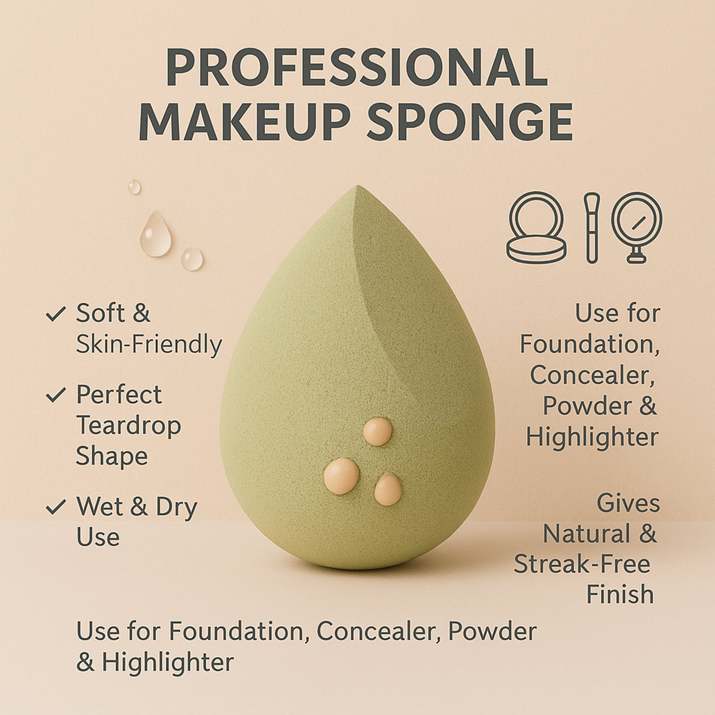 Colorful Wukusy makeup sponge for blending liquid foundations, powders, and creams, shown in a close-up image.