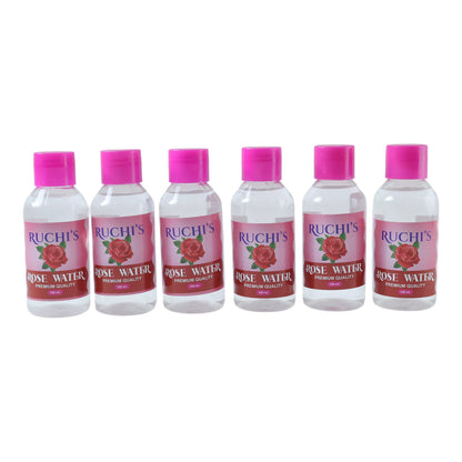 Wukusy Premium Rose Water Face Cleanser bottles, 6-pack, 100ml each, with clear packaging and floral rose water branding.