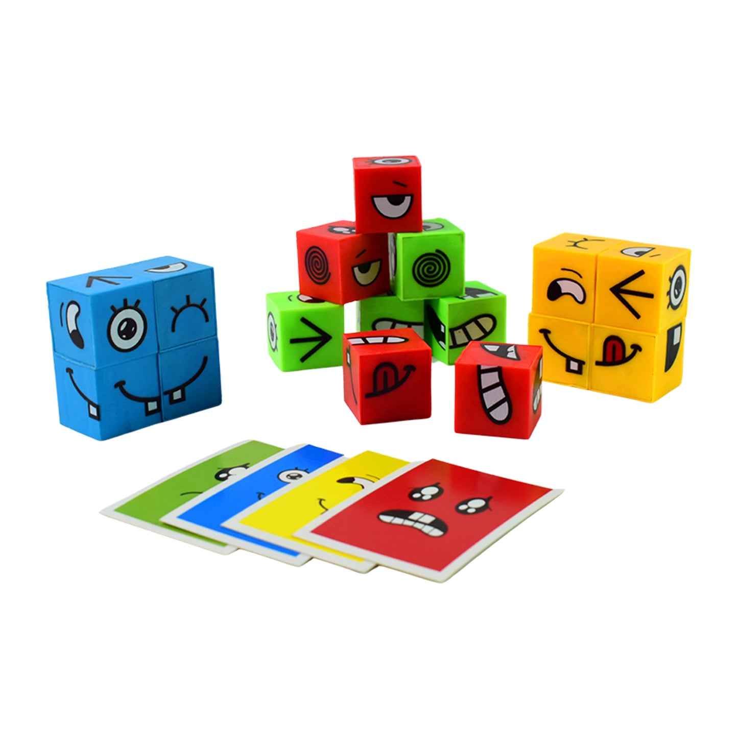 Wukusy educational face expression changing puzzle cube toy set with colorful cubes showing different facial expressions for learning and play.