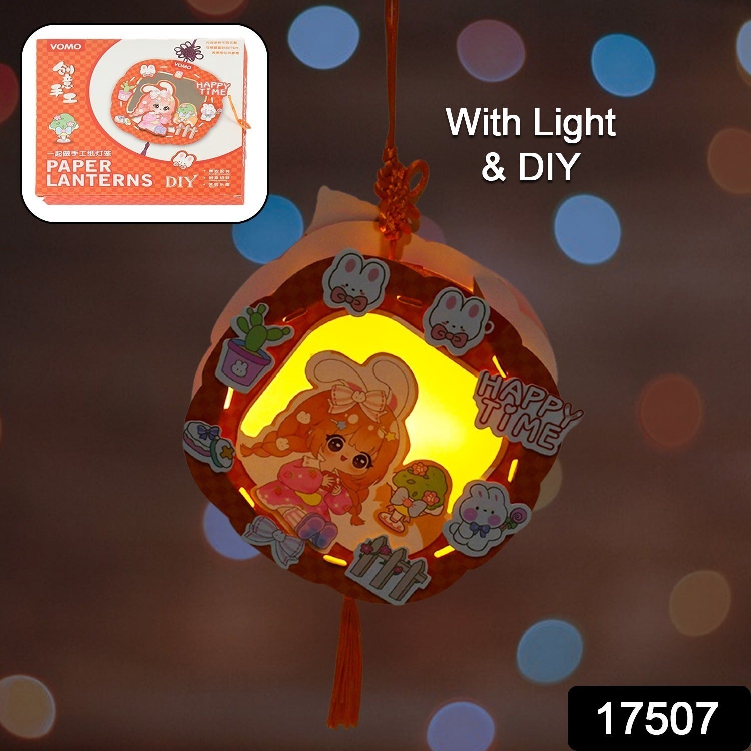 Wukusy DIY traditional paper lanterns, handmade cartoon design, hollow-out projection LED lamps, ideal for festival and party decor.