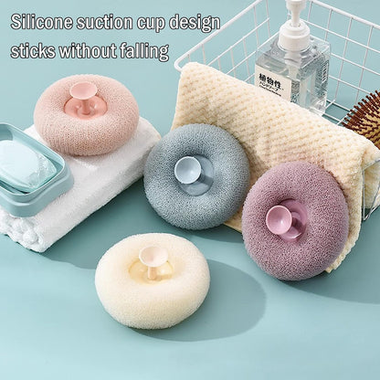 Wukusy 12626 super soft flower-shaped bath sponge with suction cup for exfoliating shower and bath, reusable foam loofah for body massage.