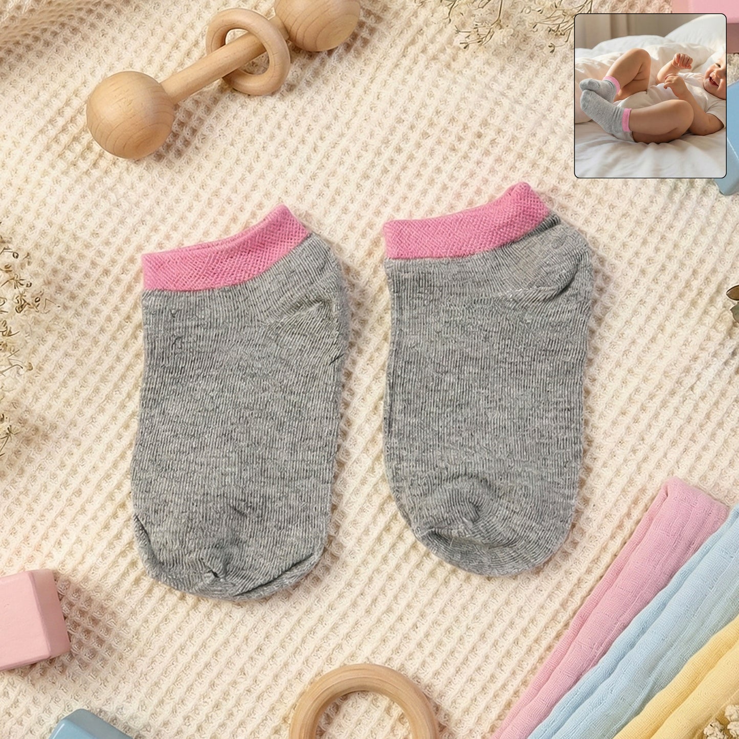 Pair of Wukusy premium soft light socks for small kids, comfortable and gentle for children's health and everyday wear.