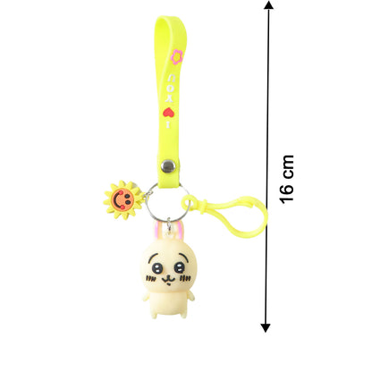 Cute cartoon bunny silicone keychain with decorative strap from Wukusy, featuring a colorful bunny design and playful details.