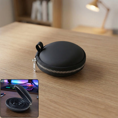 Wukusy compact hard shell earphone carrying case with zipper closure, designed for safe storage and portability of earphones.