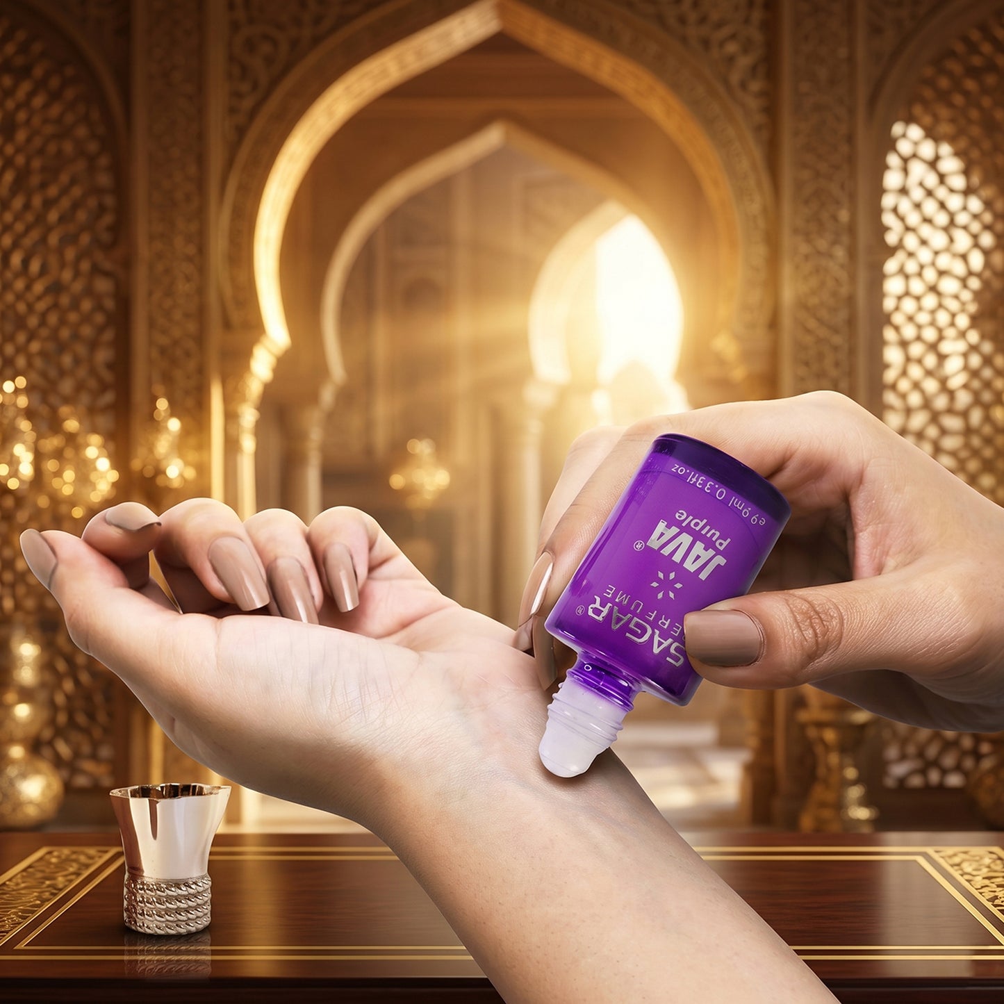 Wukusy Sagar Java Purple Roll-on Attar perfume oil in 9.9ml bottle, alcohol-free fragrance for men and women with purple packaging