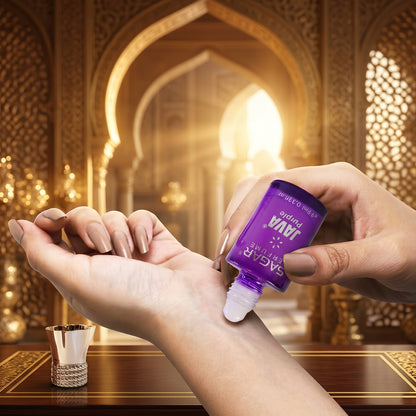 Wukusy Sagar Java Purple Roll-on Attar perfume oil in 9.9ml bottle, alcohol-free fragrance for men and women with purple packaging