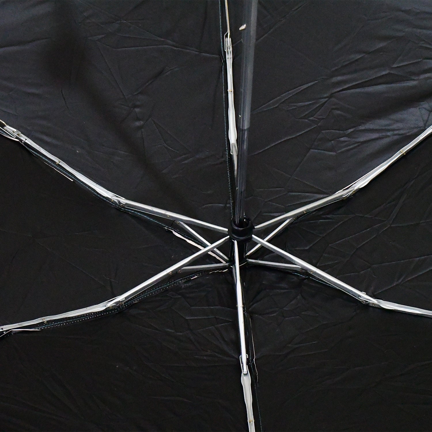 Wukusy 3-fold sun and rain protective solid foldable umbrella opened, showing its compact design and sturdy canopy for home improvement.