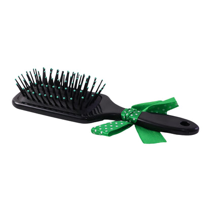 Kids printed hair brush by Wukusy with a cute ribbon bow handle, designed for detangling children's hair.