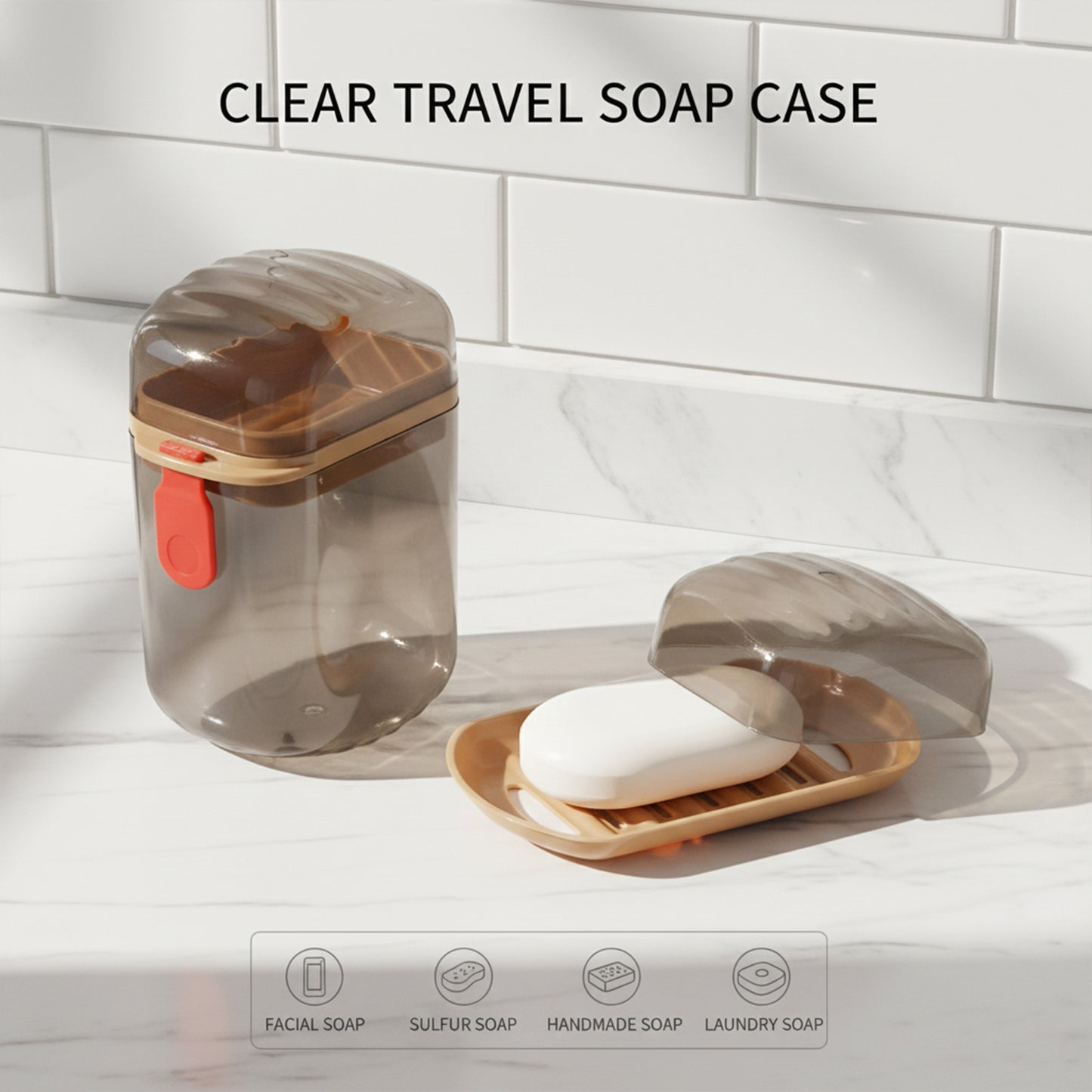 Wukusy premium plastic soap box with drain tray and protective cover, ideal for organizing soap in bathroom or kitchen.