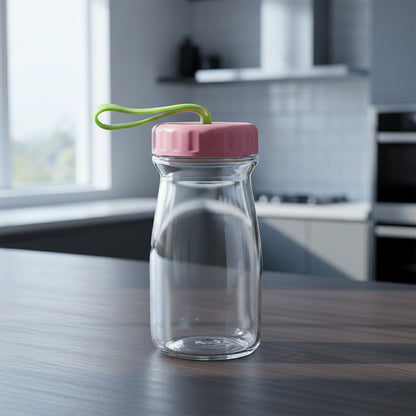 Wukusy premium 300ml glass bottle with leak-proof lid, clear transparent design for beverages or water storage