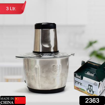 Wukusy 2363 stainless steel electric meat grinder with bowl, food chopper for meat, vegetables, onion, garlic, fruit, nuts, blender.