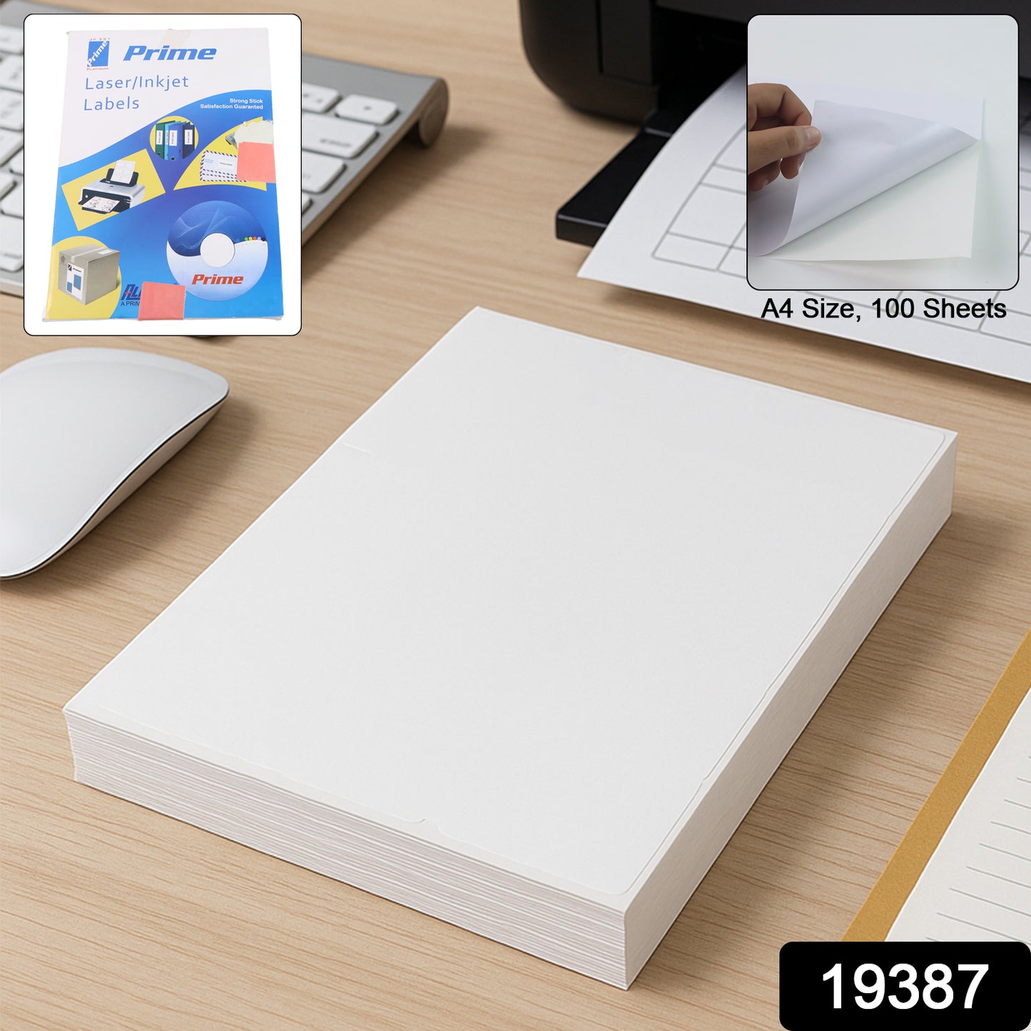 A4 size Wukusy self-adhesive printable label sheets, 100 sheets, suitable for office labeling and organization.