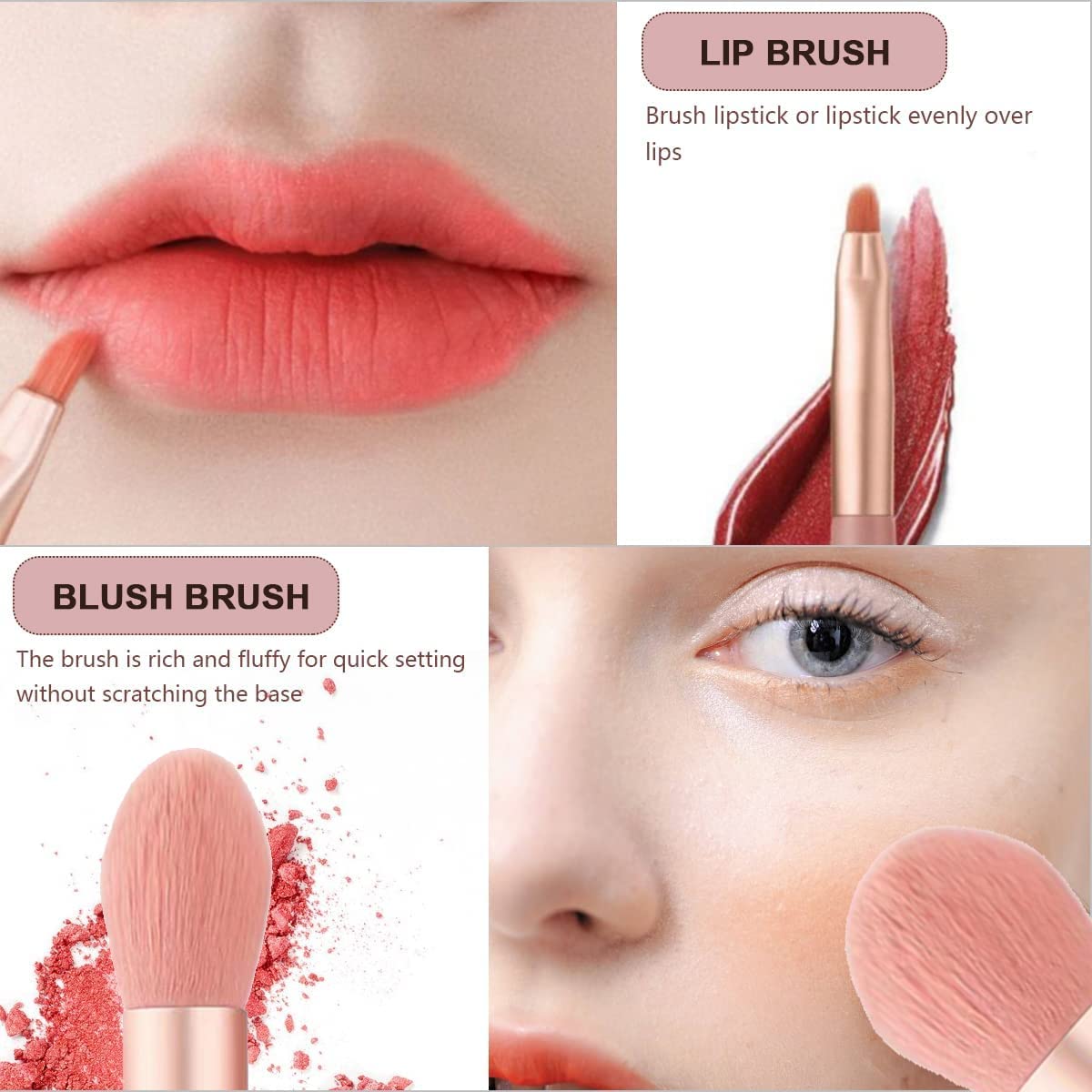 Wukusy 8-piece mini makeup brush set with case, including foundation, blush, eyeshadow, and lipstick brushes with synthetic bristles.