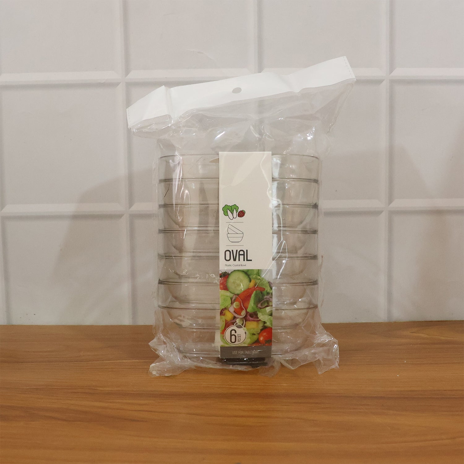 Six transparent Wukusy serving and storage bowls set, showcasing clear, versatile bowls for food prep and storage.