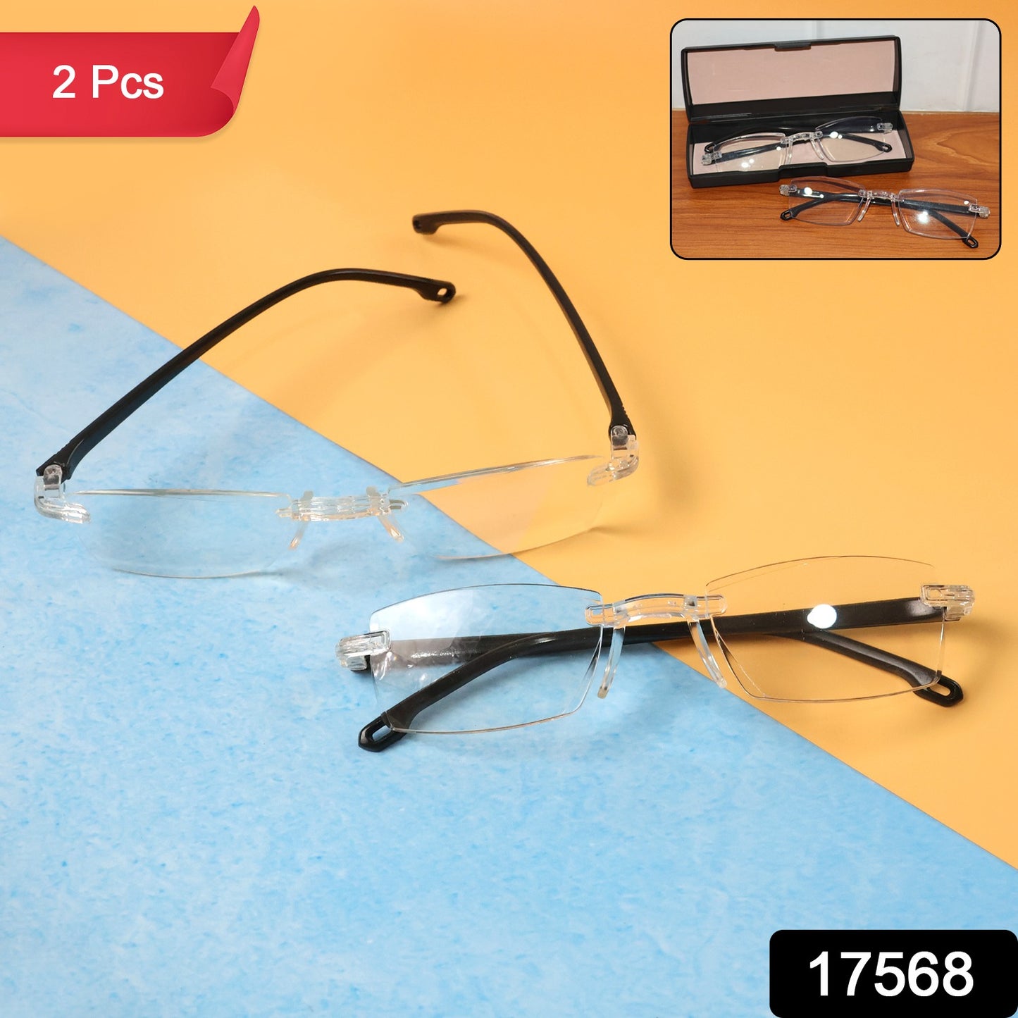 Pair of Wukusy rimless reading glasses, lightweight and comfortable readers, shown in a clear, close-up view.