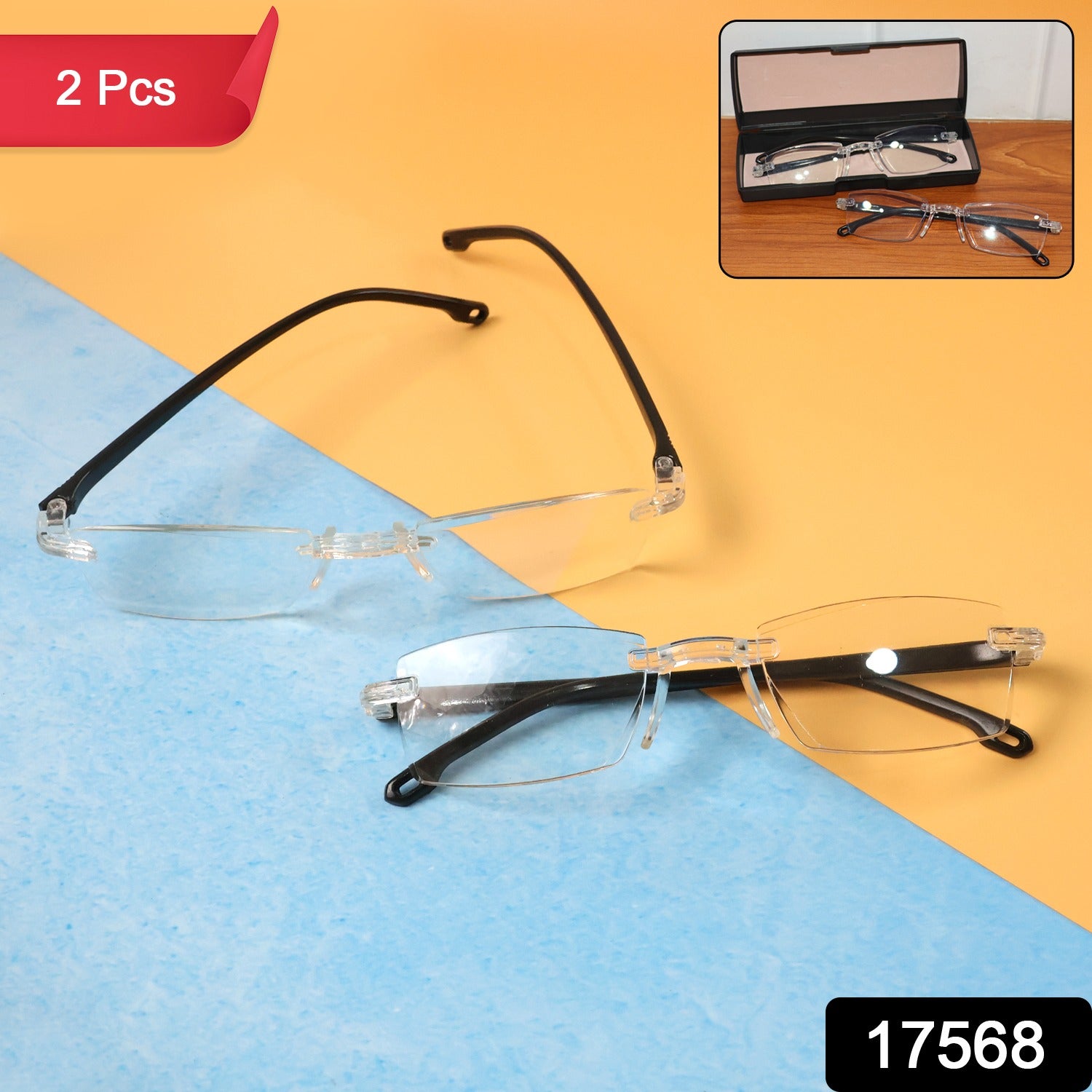 Pair of Wukusy rimless reading glasses, lightweight and comfortable readers, shown in a clear, close-up view.