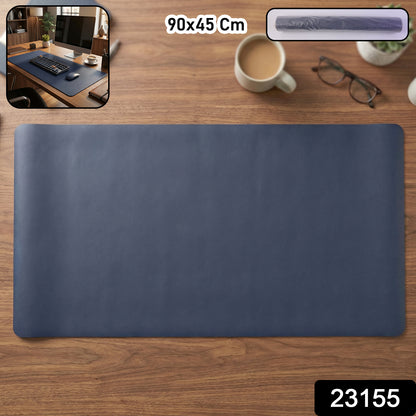 Wukusy premium leather finish large desk mat and mouse pad, 90x45 cm, with smooth surface and stitched edges for office use