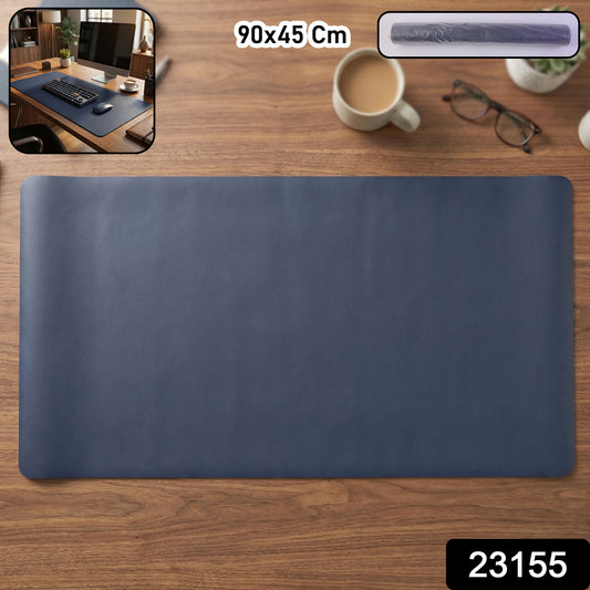 Wukusy premium leather finish large desk mat and mouse pad, 90x45 cm, with smooth surface and stitched edges for office use