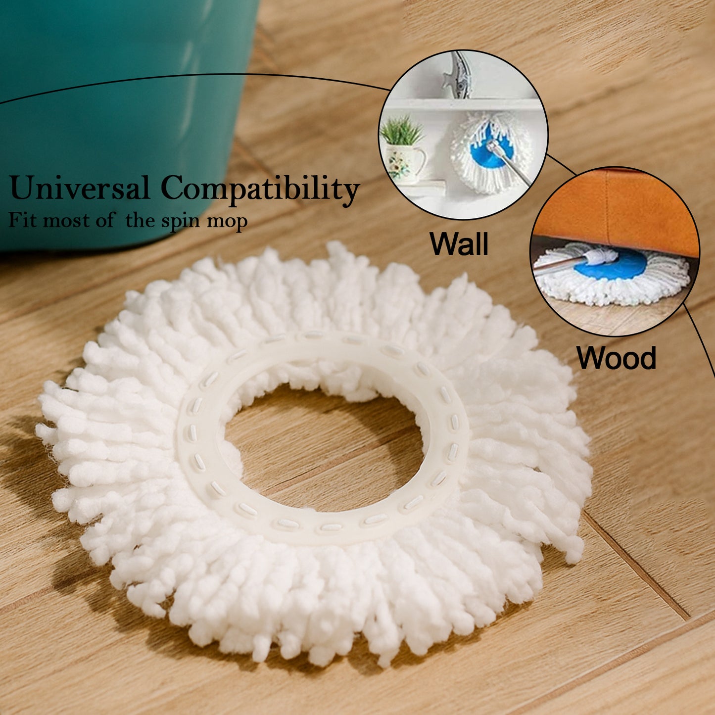 Wukusy microfiber spin mop refill heads, 360° rotating, set of 5, ideal for home cleaning and floor mopping tasks