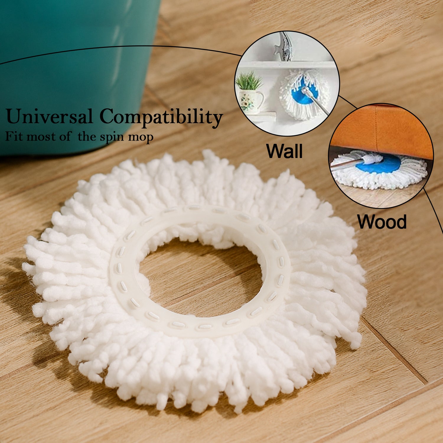 Wukusy microfiber spin mop refill heads, 360° rotating, set of 5, ideal for home cleaning and floor mopping tasks