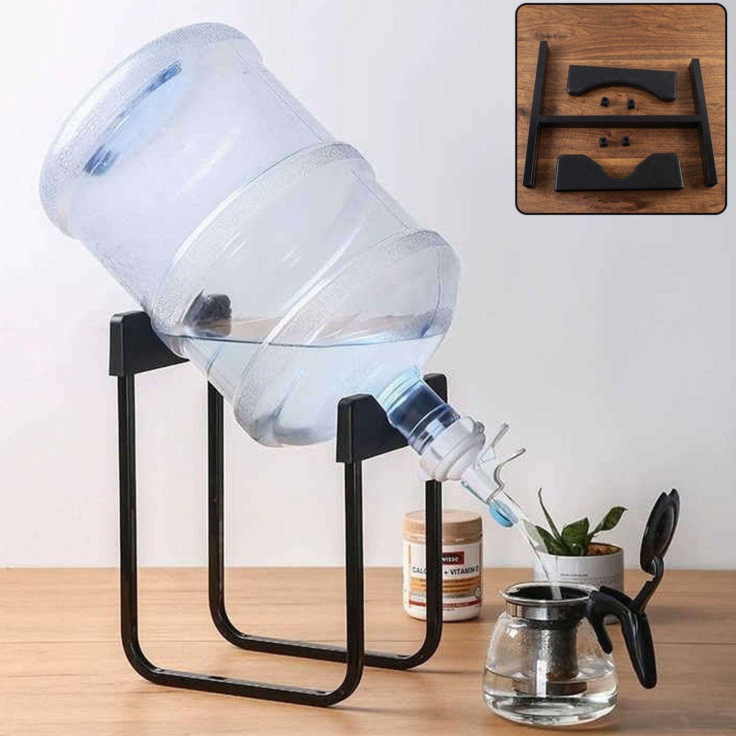 Heavy-duty Wukusy metal water can bottle dispenser stand for 20-liter bottles, sturdy holder with a secure design.