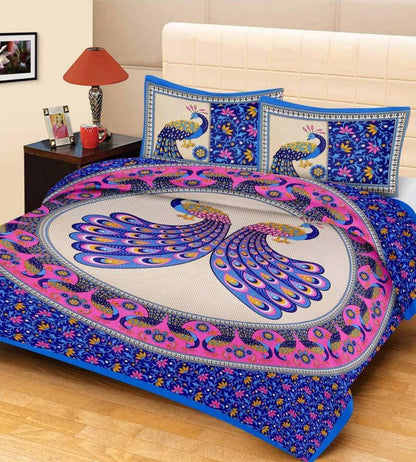 Jaipuri printed cotton double bedsheet with vibrant traditional patterns, designed by Drpshippr for a colorful bedroom look.