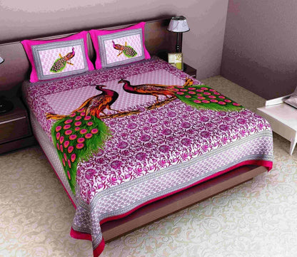 Jaipuri printed cotton double bedsheet with vibrant traditional patterns, perfect for adding color to your bedroom decor.