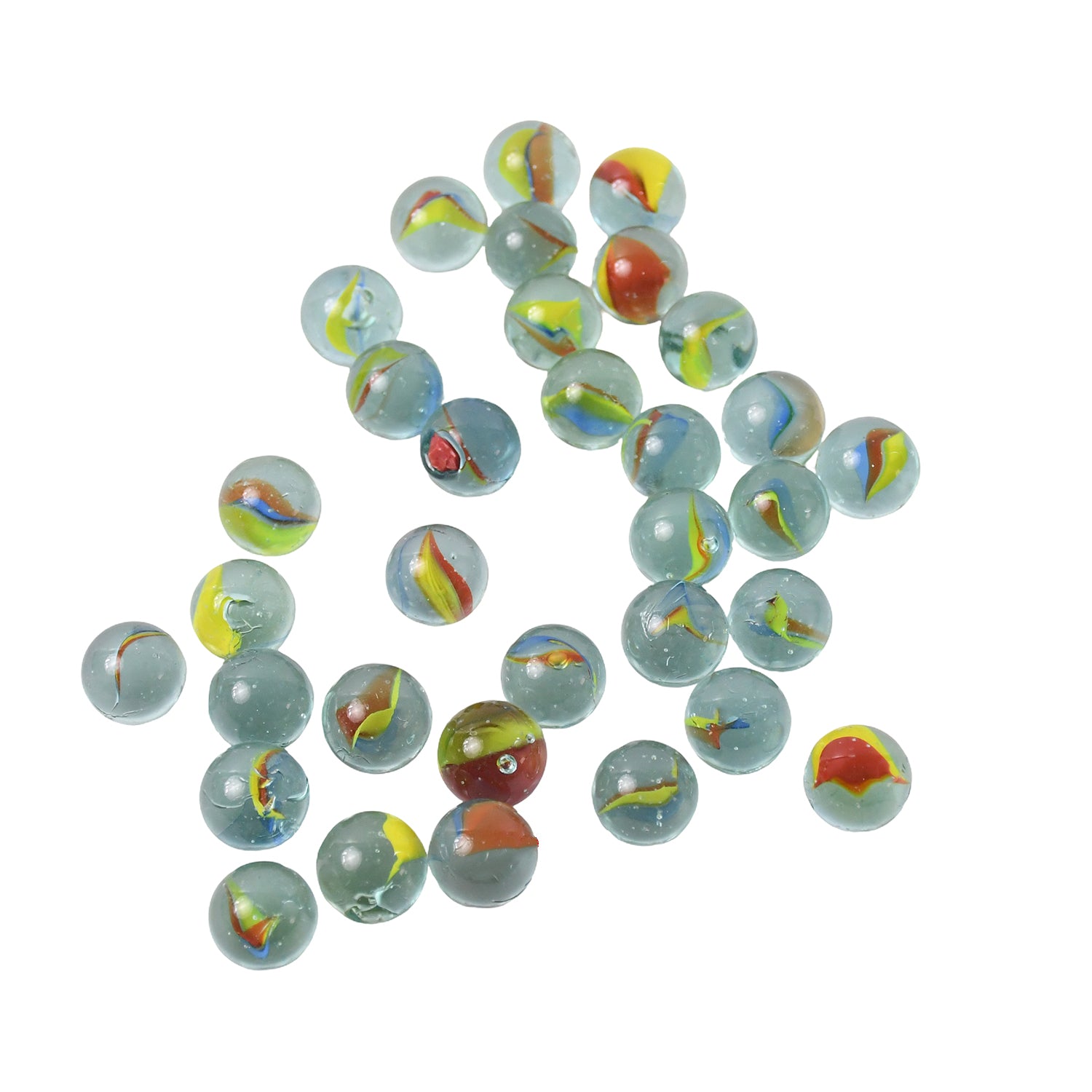 Set of 35 colorful glass marbles for kids, ideal for home decor, from Wukusy featuring smooth, shiny, and vibrant glass marbles.