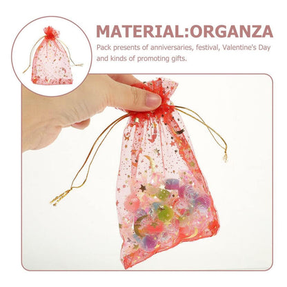 Wukusy net fabric drawstring pouch for dry fruits, organza shagun potli with tie strings, wedding and party favor gift bag