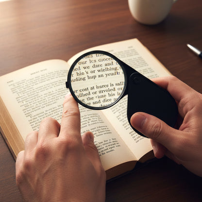Wukusy portable handheld magnifying glass with ergonomic handle and large lens for detailed close-up viewing.