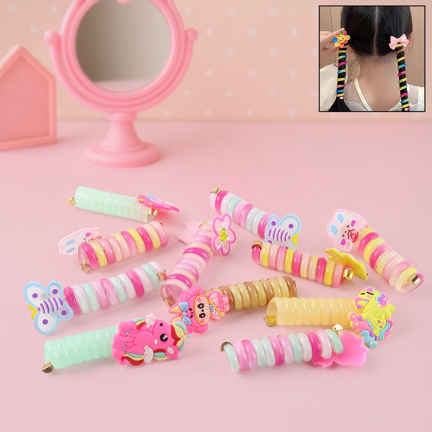 Set of 12 Wukusy spiral hair braiding clips for kids with colorful mixed designs, perfect for styling and securing hair.