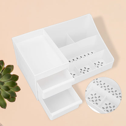 Large capacity Wukusy desktop cosmetic storage box in mixed colors, with multiple compartments for organizing makeup and beauty supplies.