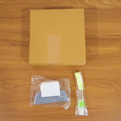 Wukusy multipurpose window and surface cleaning tool set with two durable scrub brushes and squeegee for versatile cleaning tasks.