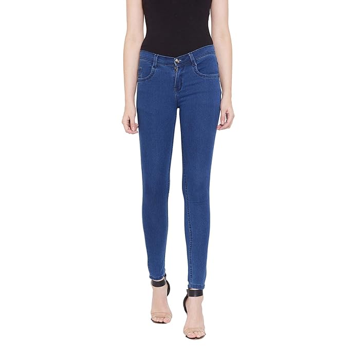 Blue women's slim fit cotton jeans from FIZZI SHOP, showing the classic denim style and tailored fit.