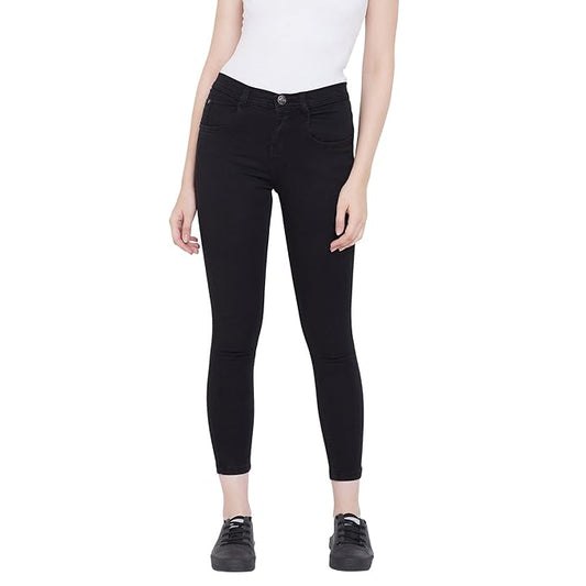 Black women's slim fit cotton jeans from FIZZI SHOP, showing the fitted style and classic denim fabric.
