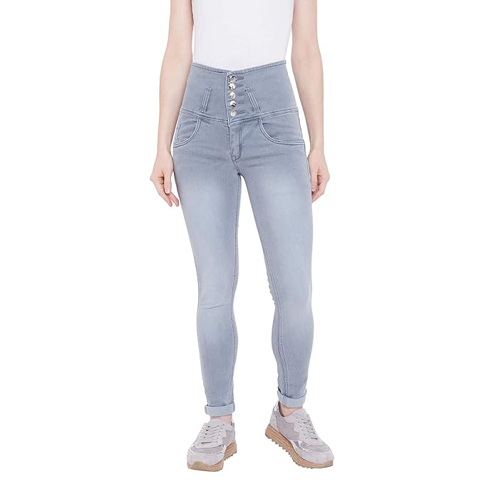 Grey women's slim fit jeans from FIZZI SHOP, showing the tailored design and classic denim fabric.