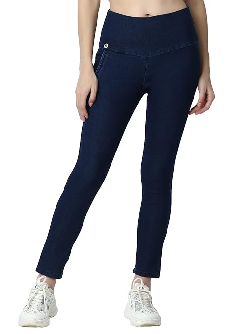 Blue skinny fit high waist ankle-length jeggings from FIZZI SHOP, showing the fitted design and trendy style.