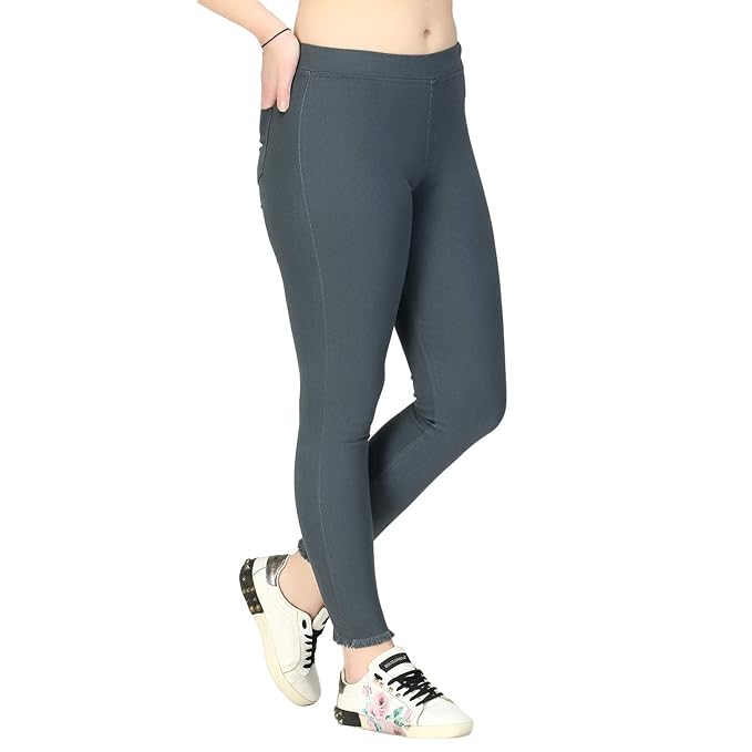 Women's grey regular fit jeans from FIZZI SHOP, showing front view with classic pockets and belt loops.