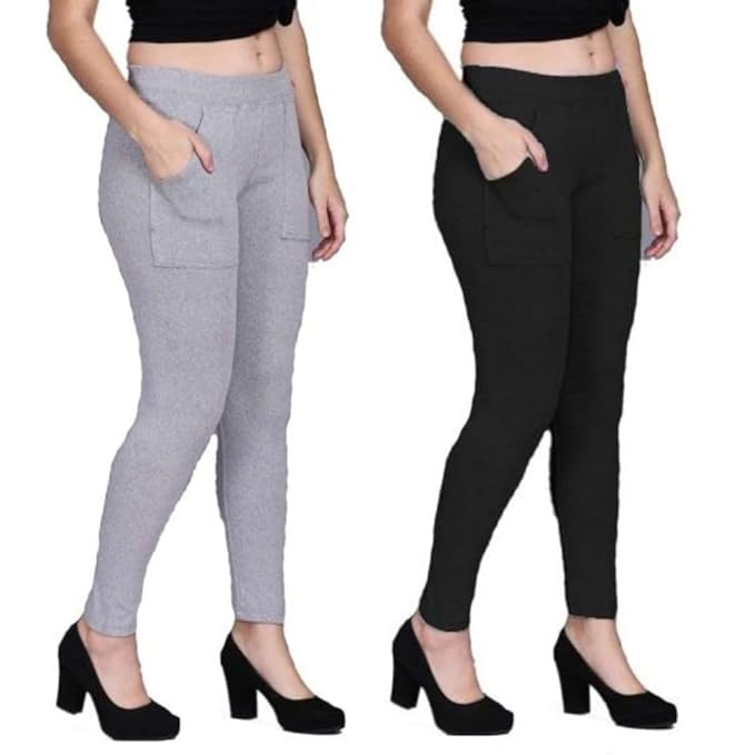 FIZZI SHOP women's pocket jeggings combo with two stylish denim jeggings, featuring functional pockets and a fitted design.