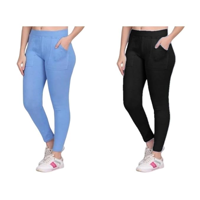 Pack of 2 trendy women's pocket jeggings by FIZZI SHOP, showcasing stretchy denim with functional pockets in a casual style.