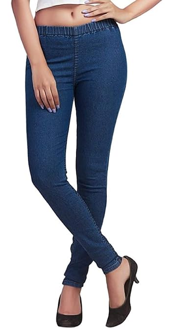 Blue women's slim fit denim jeggings with Lycra stretch, featuring a sleek design and comfortable fit from FIZZI SHOP.