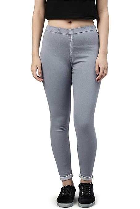 Classic grey women's slim fit denim jeggings from FIZZI SHOP, showing stretchable fabric and fitted style.
