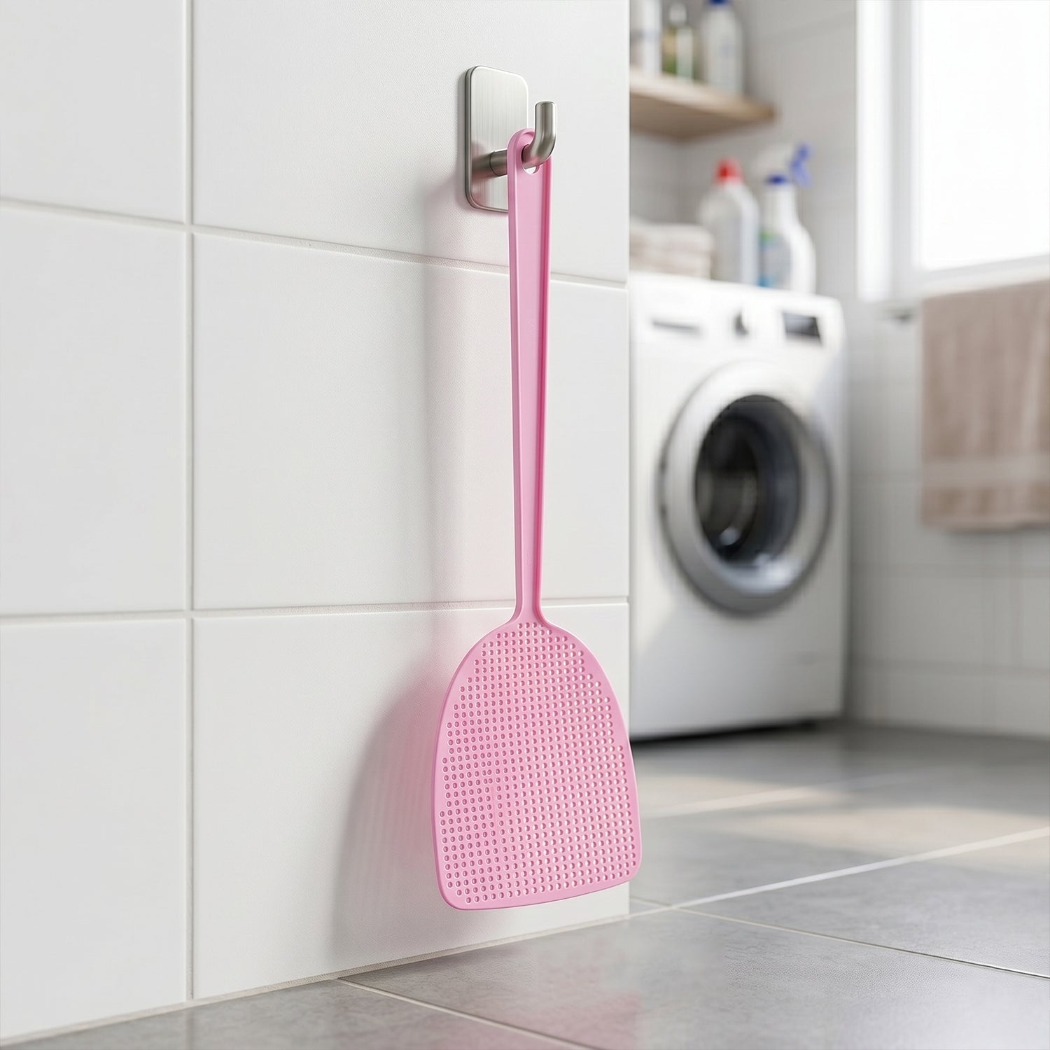 Wukusy Premium Manual Swat Pest Control set with five 39 cm metal fly swatters on a wooden surface.