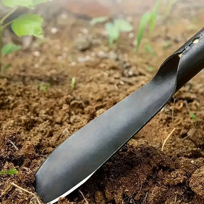 Wukusy heavy duty gardening trowel with wooden handle, showing its durable metal blade and ergonomic wooden grip for planting and digging.