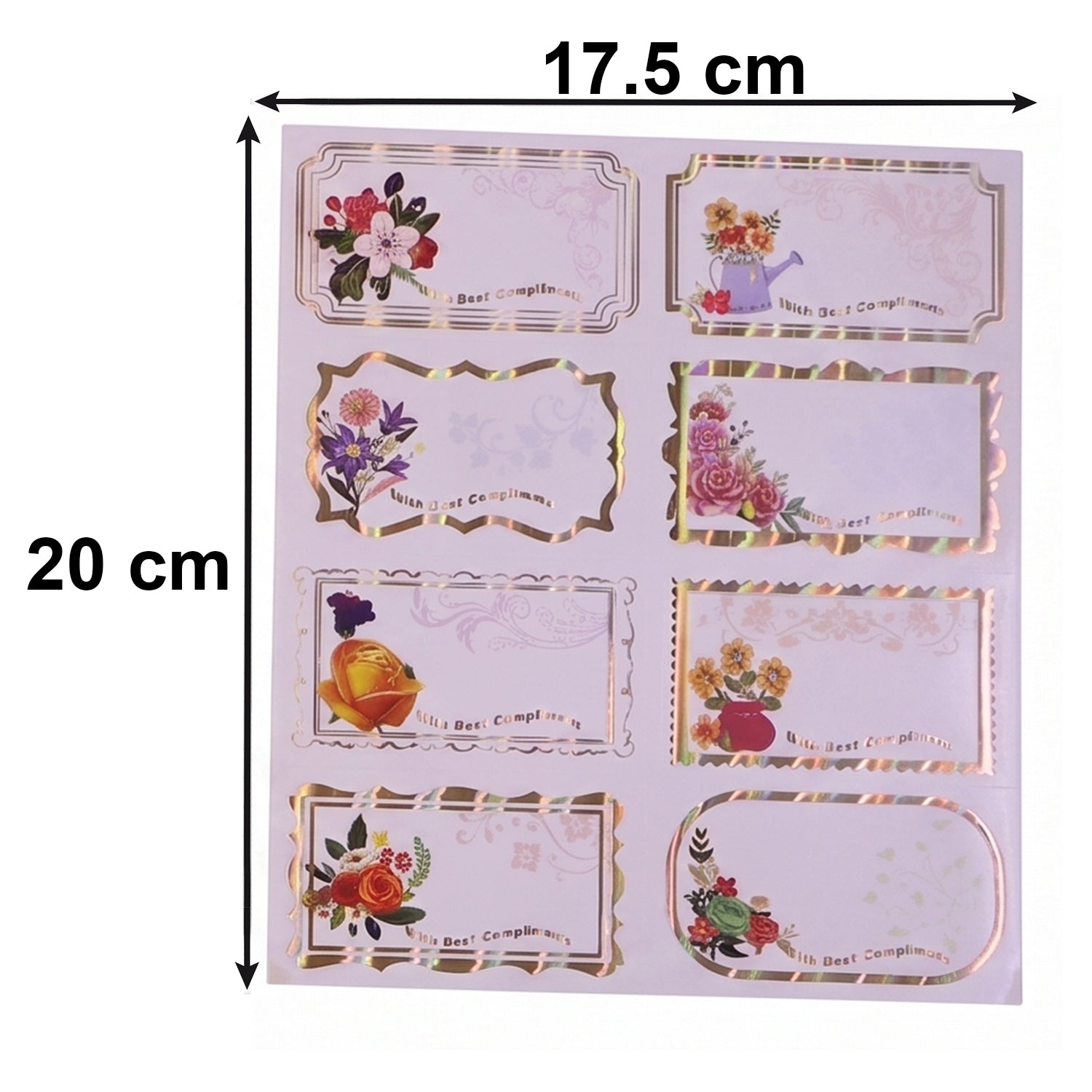 Set of 40 Wukusy floral foil gift tag stickers with compliments, featuring elegant floral designs for gifting occasions.