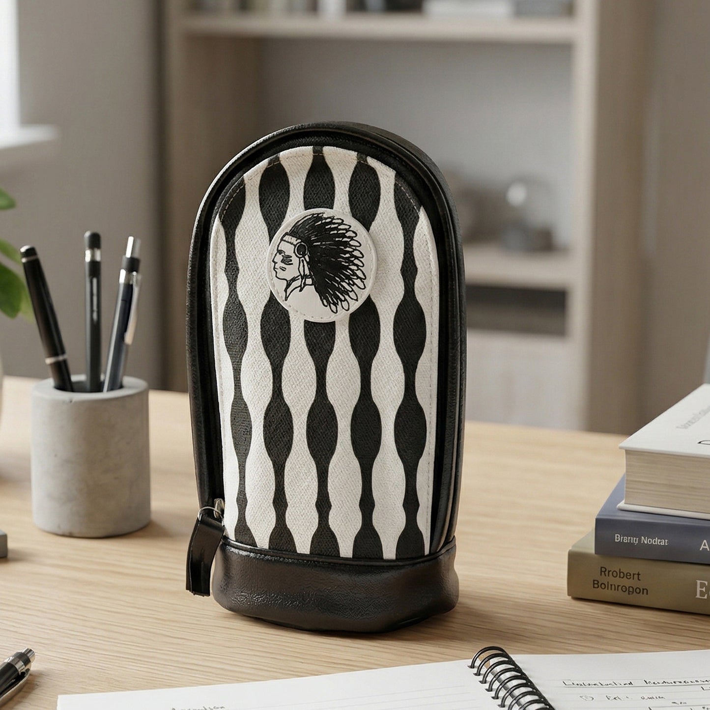 Wukusy stylish hard base zipper pencil pouch with a sleek design, perfect for organizing pens and stationery.